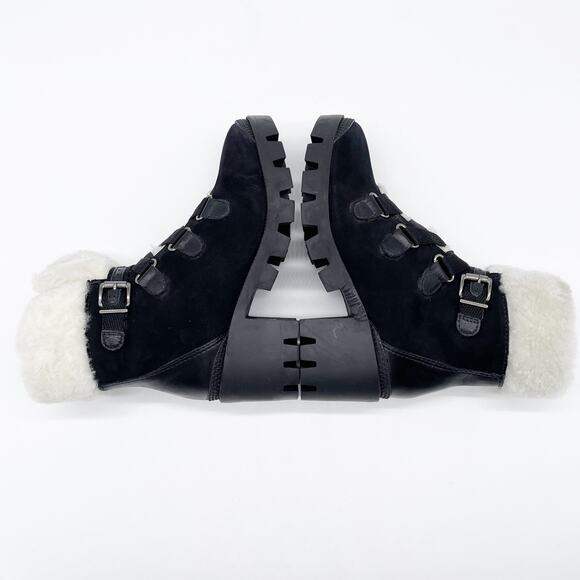 NEW Schutz Womens 6 Aretuza Black Suede & Shearling Combat Boots Waterproof - Picture 7 of 10